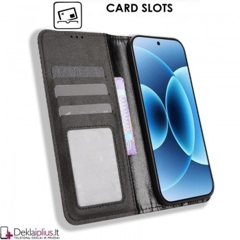 Dirbtinės odos atverčiamas dėklas su skyreliais - juodas (Xiaomi 17)